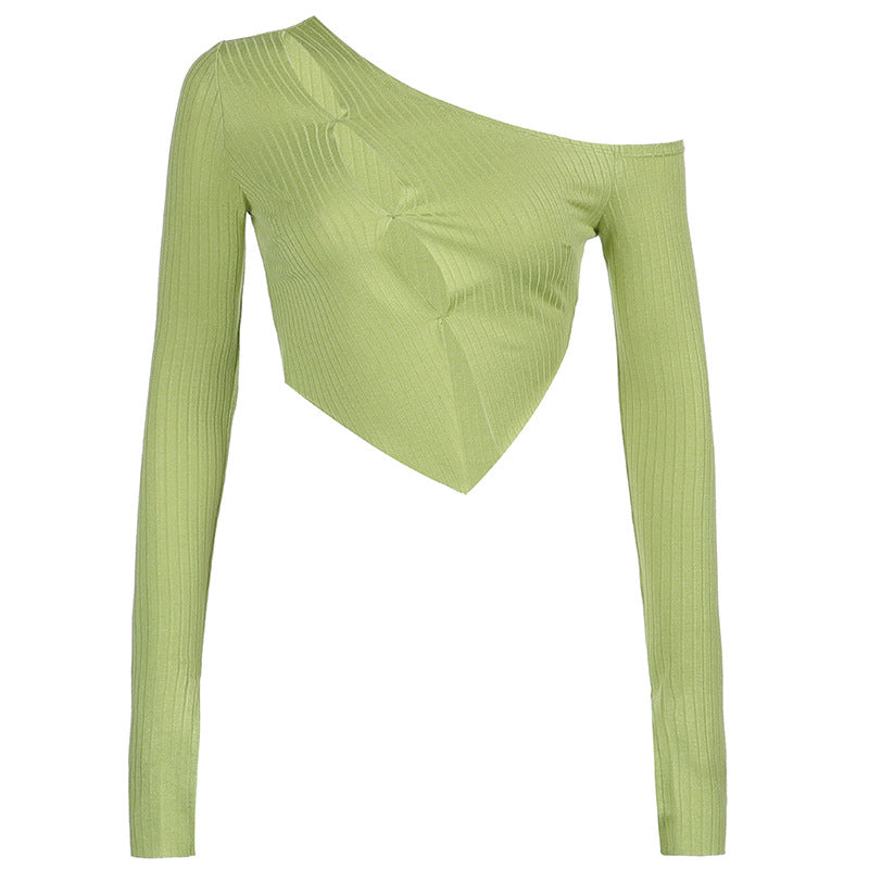 Single-breasted Knit See-through Long-sleeved T-shirt Top Women