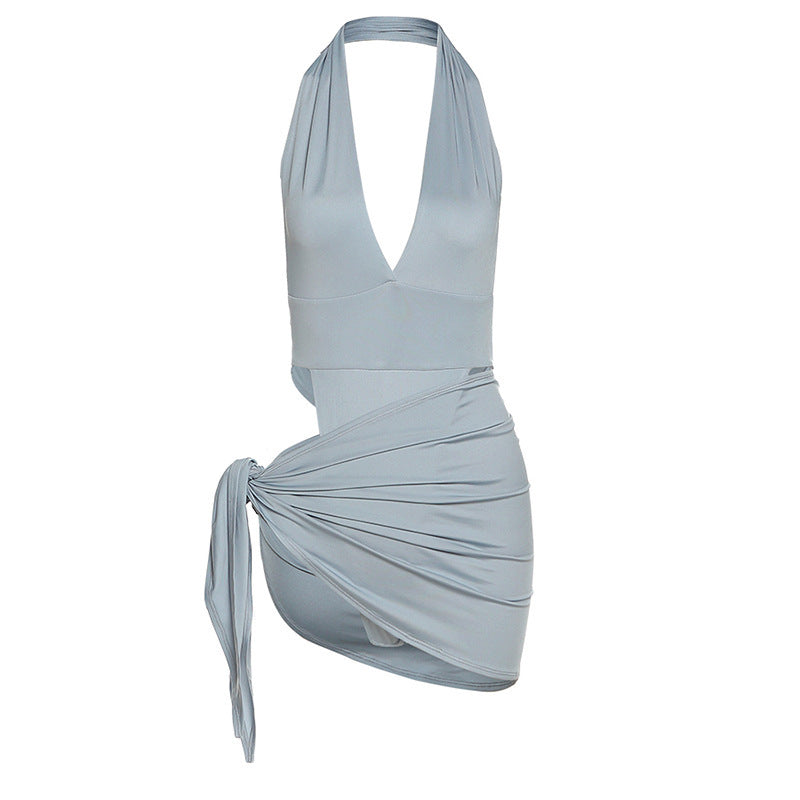 Summer New Women's Sexy V-neck Halter Dress