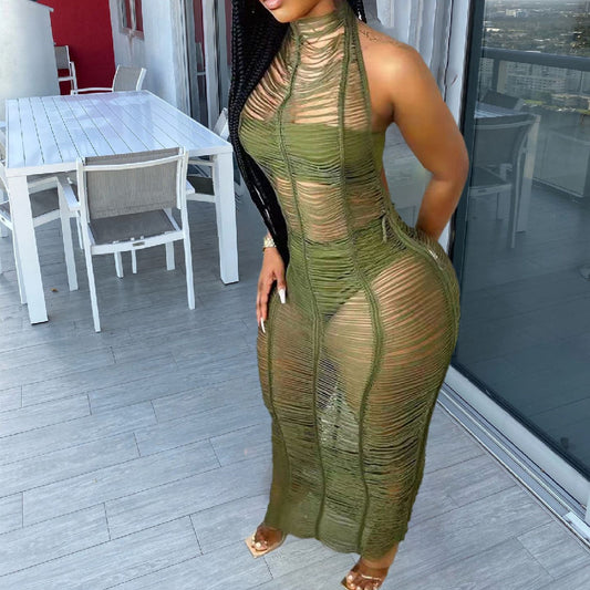 Beautiful Women's Sexy Solid Color Knitted Beach Long Dress