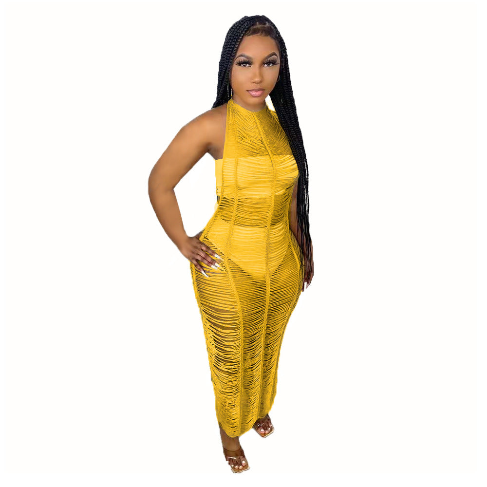 Beautiful Women's Sexy Solid Color Knitted Beach Long Dress