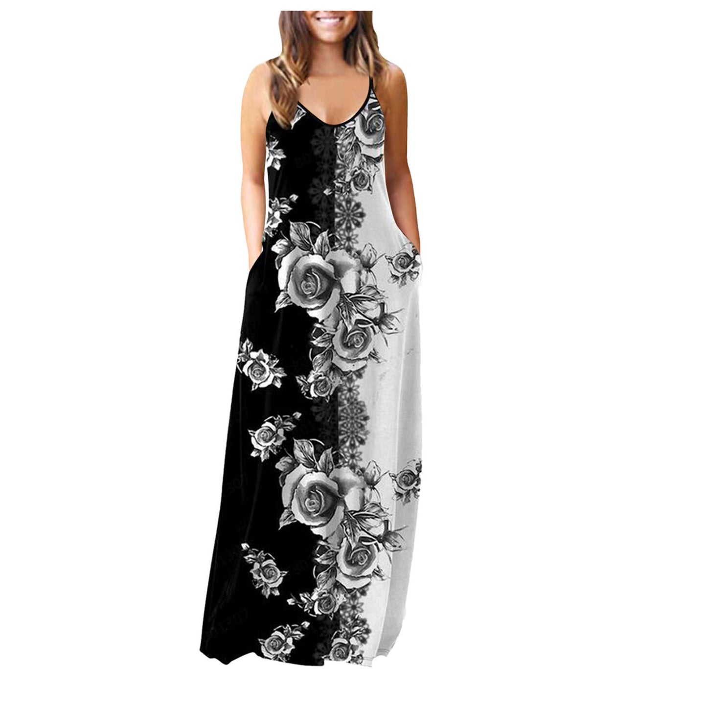 Casual Print Plus Size Sling Long Dress