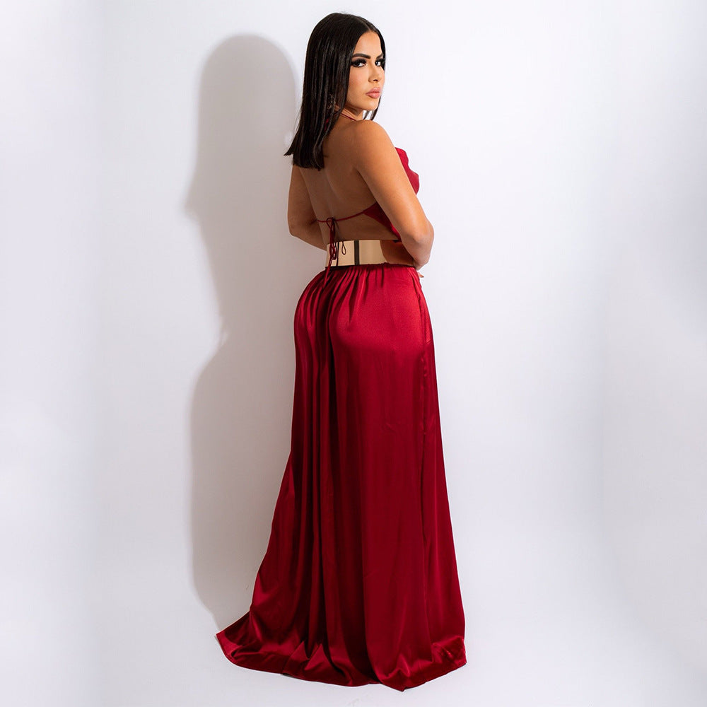 Sexy Sling Halter Swing Neck Slit Dress