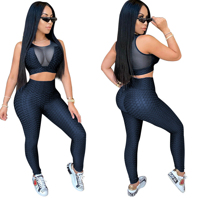 Tight See-Through Sexy Sleeveless Yoga Sports Suit