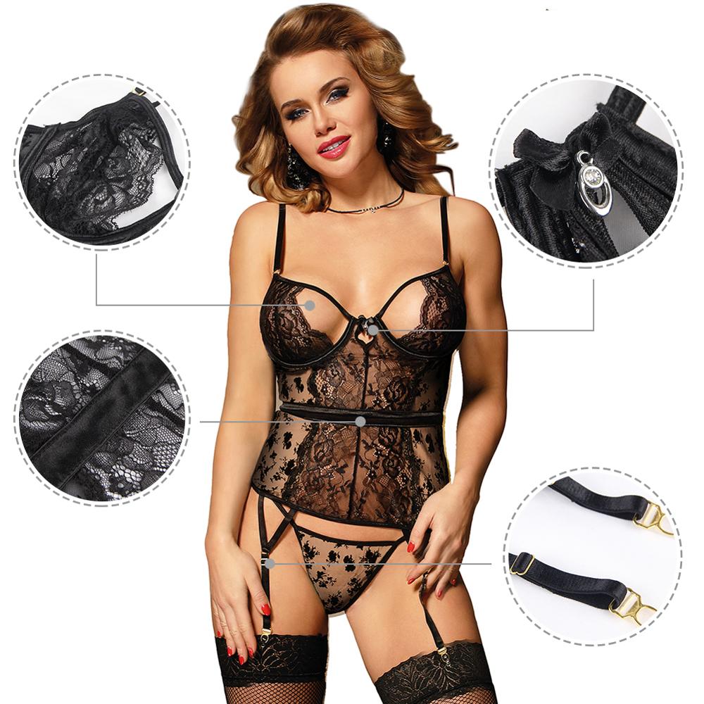 Plus Size Sexy Lingerie Sexy Lace Garter Halter Neck One-Piece Nightdress Pajamas