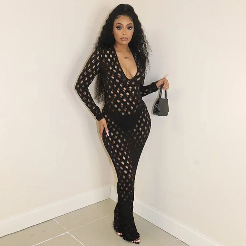 Women's Net See-Through Long-Sleeved Dress