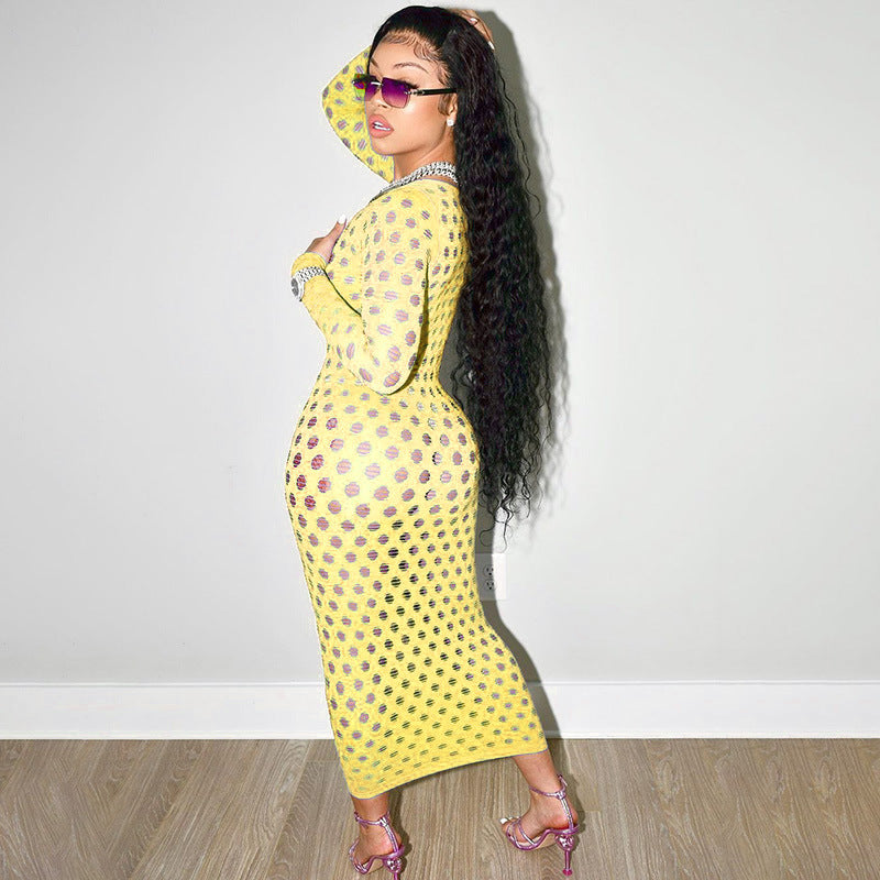 Women's Net See-Through Long-Sleeved Dress