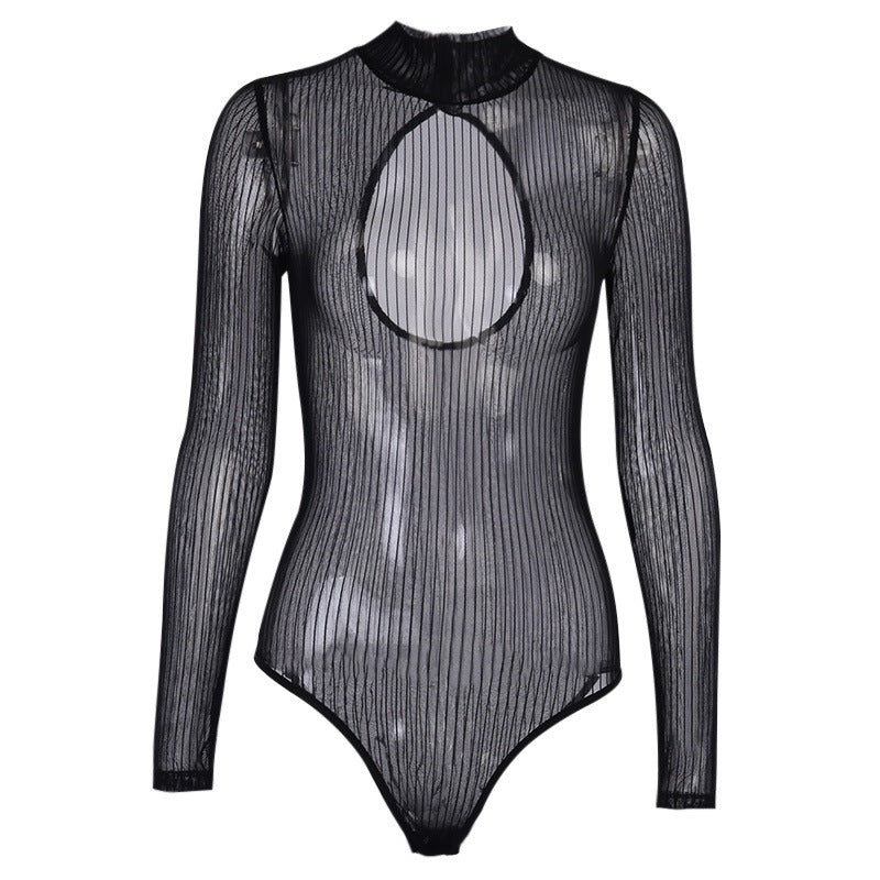 Sexy Halter Nightclub Mesh See-through Bottoming Bodysuit
