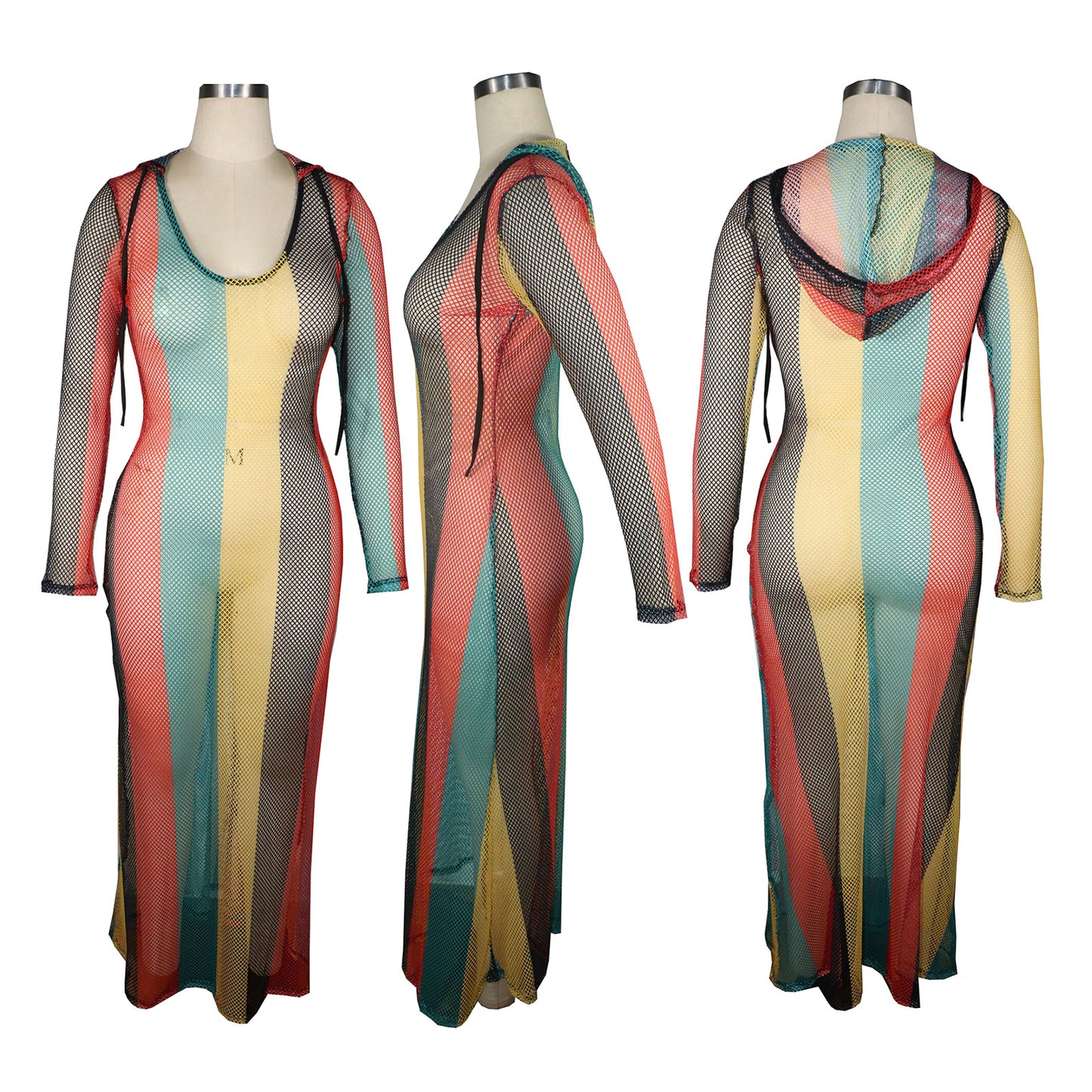 Hollow Perspective Color Mesh Beach Blouse Dress