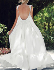 Fashion Suspenders Sexy Loose Dress Solid Color Beach Dress