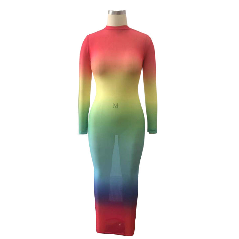European And American Gradient See-through Dress