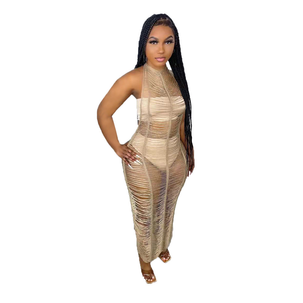 Beautiful Women's Sexy Solid Color Knitted Beach Long Dress