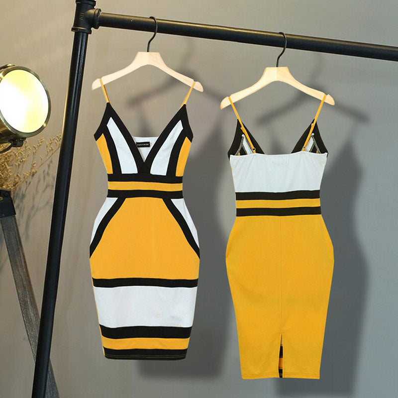 Sexy Contrast Printed Sling Polyester Dress