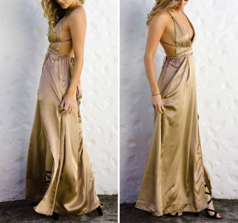 USA SIZE Sexy Deep V-neck Halter Beach Dress Solid Color Bandage Long Dress