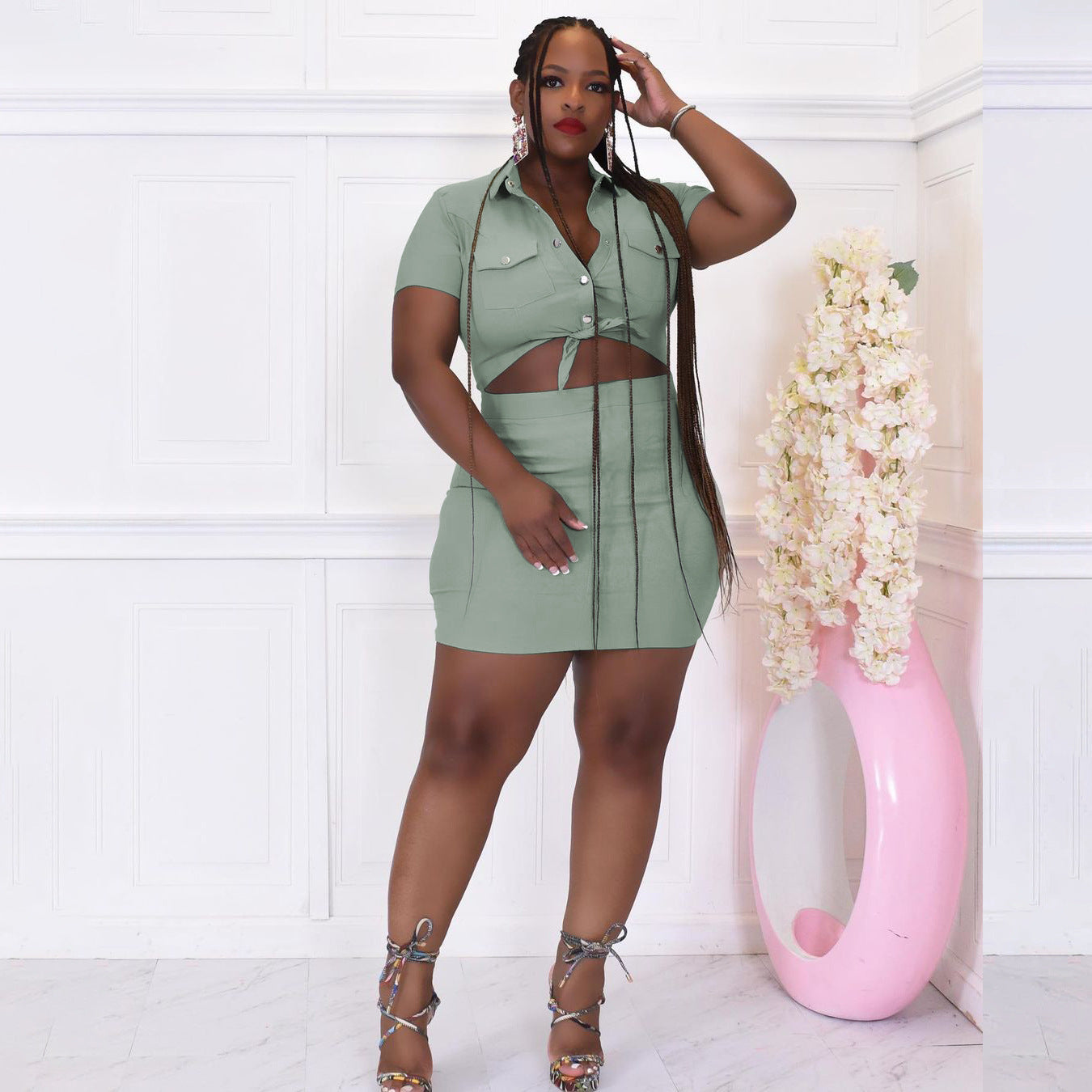 Solid Color Workwear Short Skirt For Women