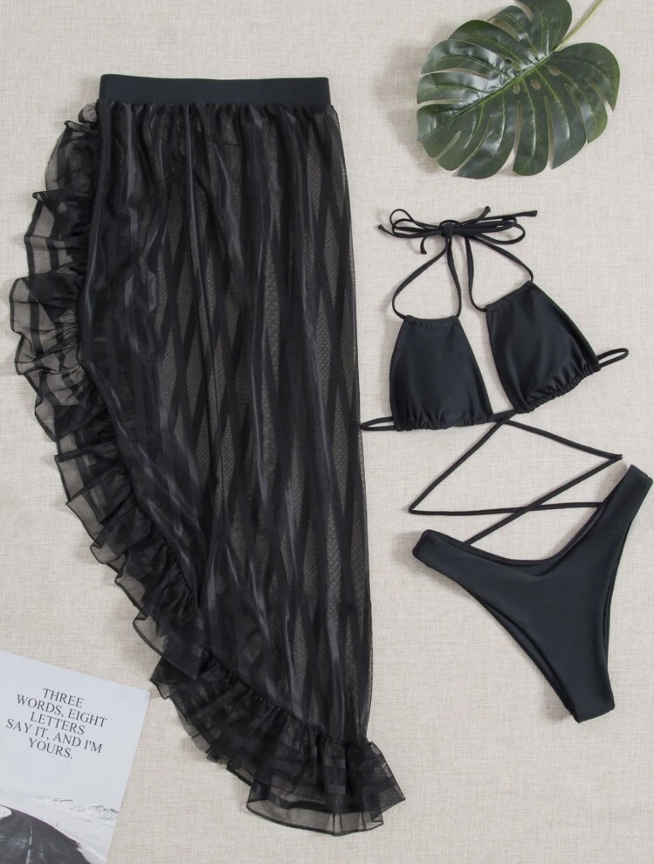 Fringed Maxi Dress Mesh Three-piece Swimsuit