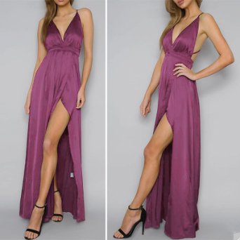 USA SIZE Sexy Deep V-neck Halter Beach Dress Solid Color Bandage Long Dress