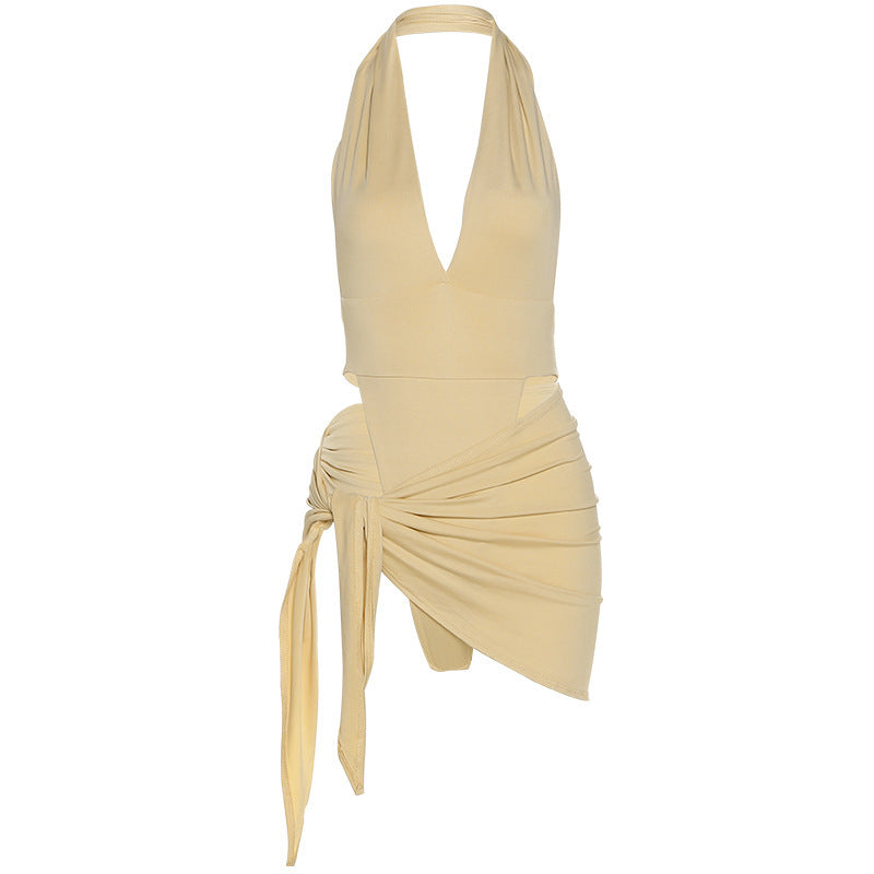 Summer New Women's Sexy V-neck Halter Dress