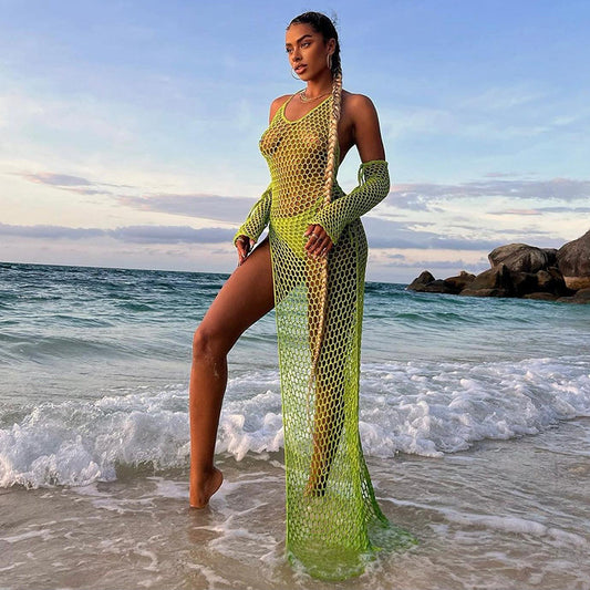 Split Seaside Sexy Female Hollow Beach Blouse Sexy Dress