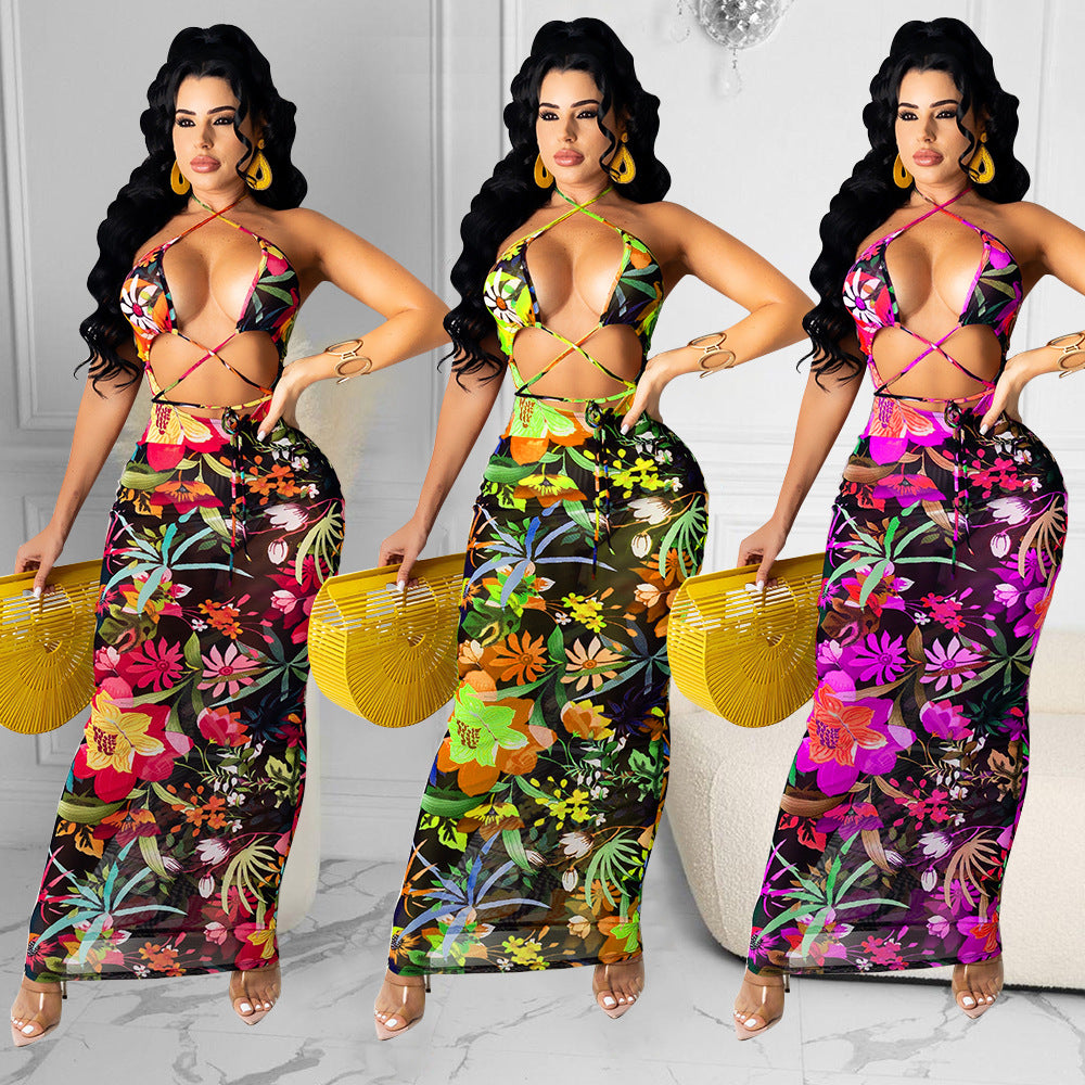 Sexy Strappy Hollow Mesh See-Through Dress