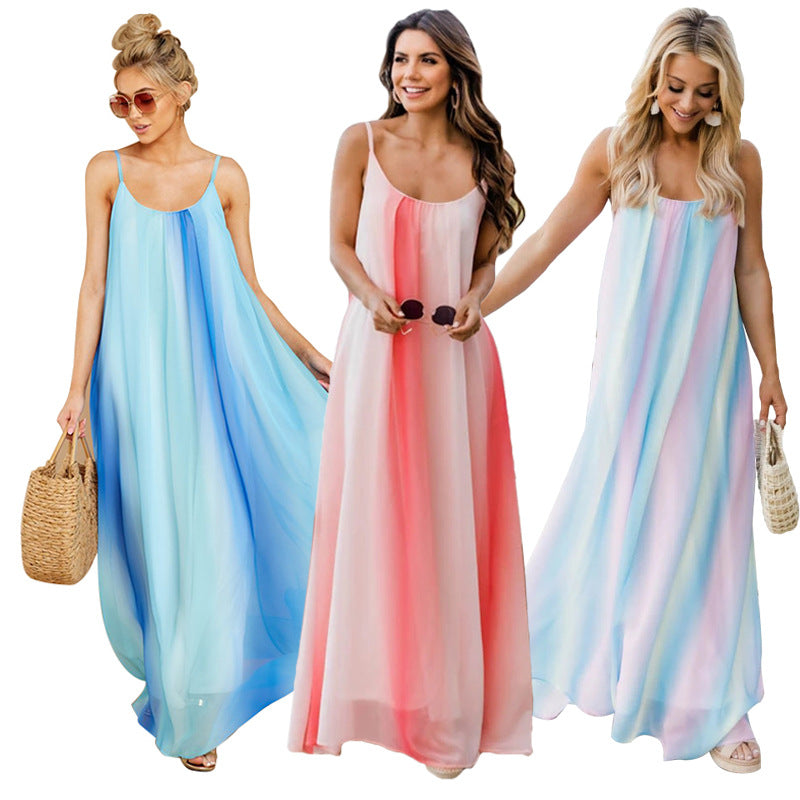 Women's Sexy Gradient Chiffon Strap Beach Dress