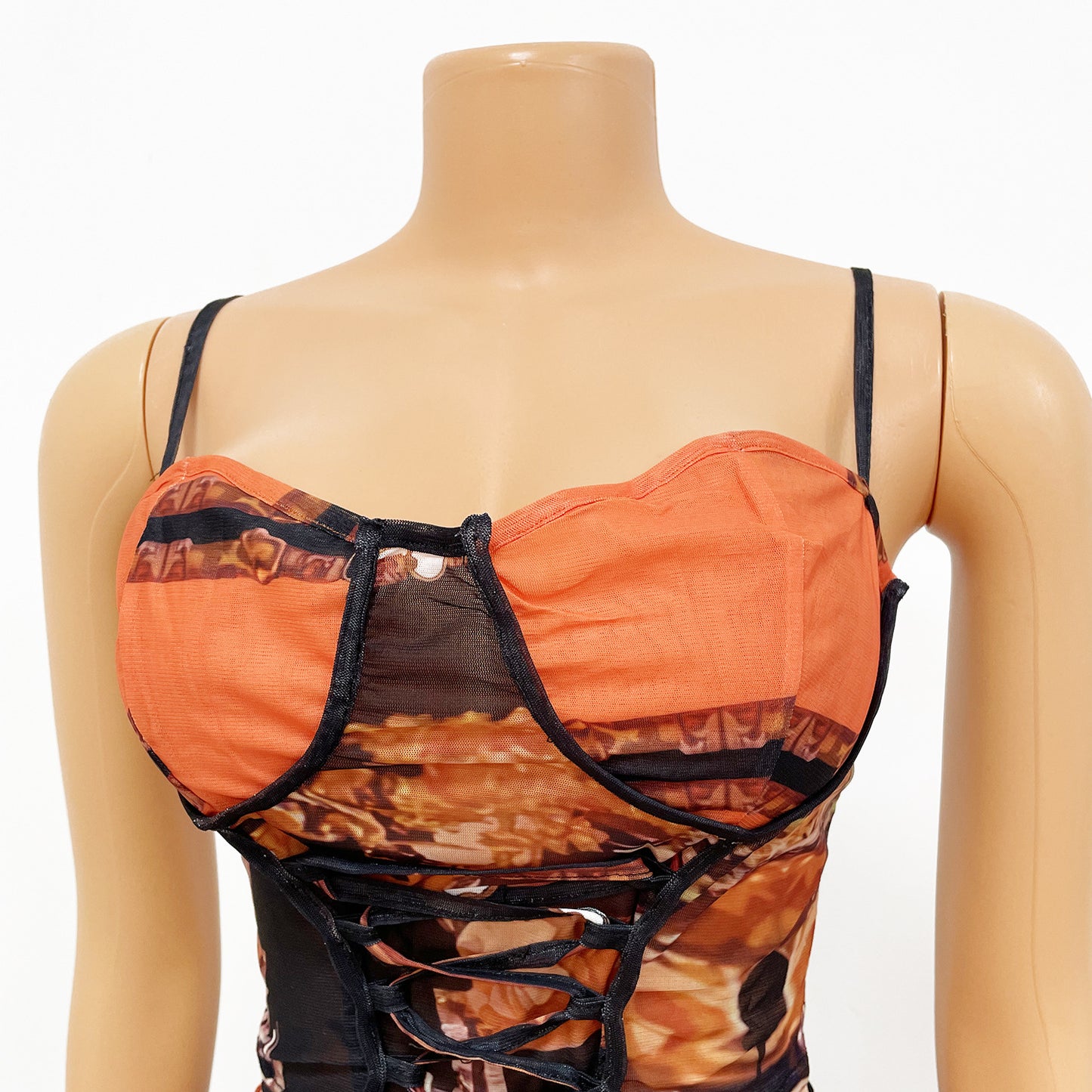 Sexy Mesh See-Through Suspenders Wrapped Chest Jumpsuit