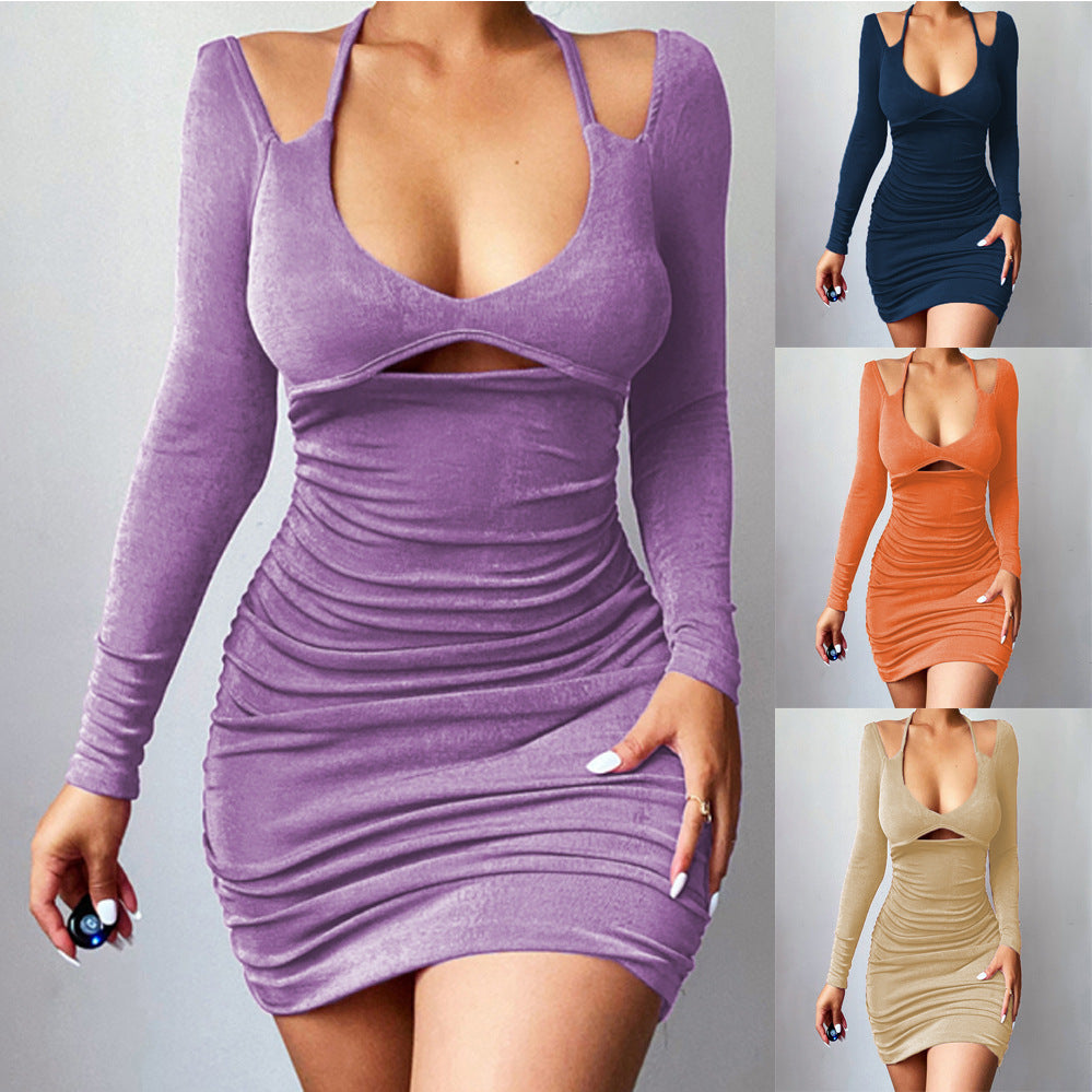 Sexy Slim Sling Strap Long Sleeve Dress