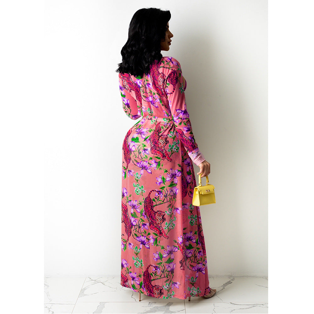 Sexy Women Three-Piece Mesh See-Through Shawl Long Coat