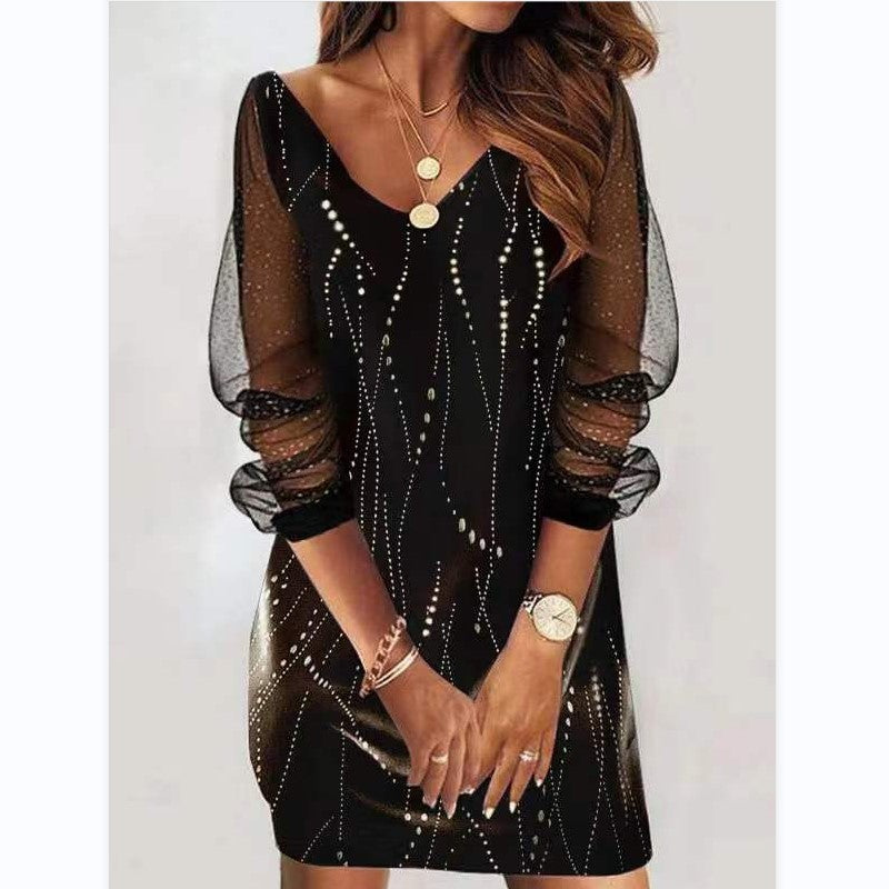 Sequined See-through Gauze Dress For Lady