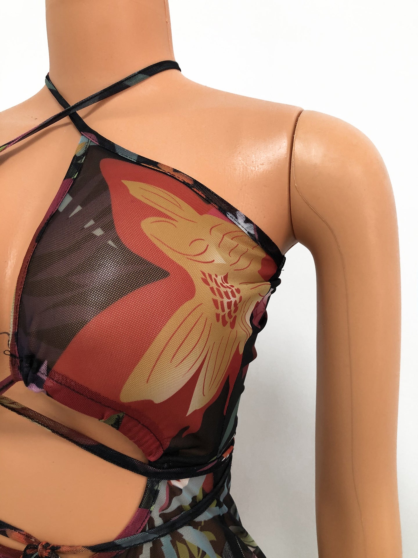 Sexy Strappy Hollow Mesh See-Through Dress