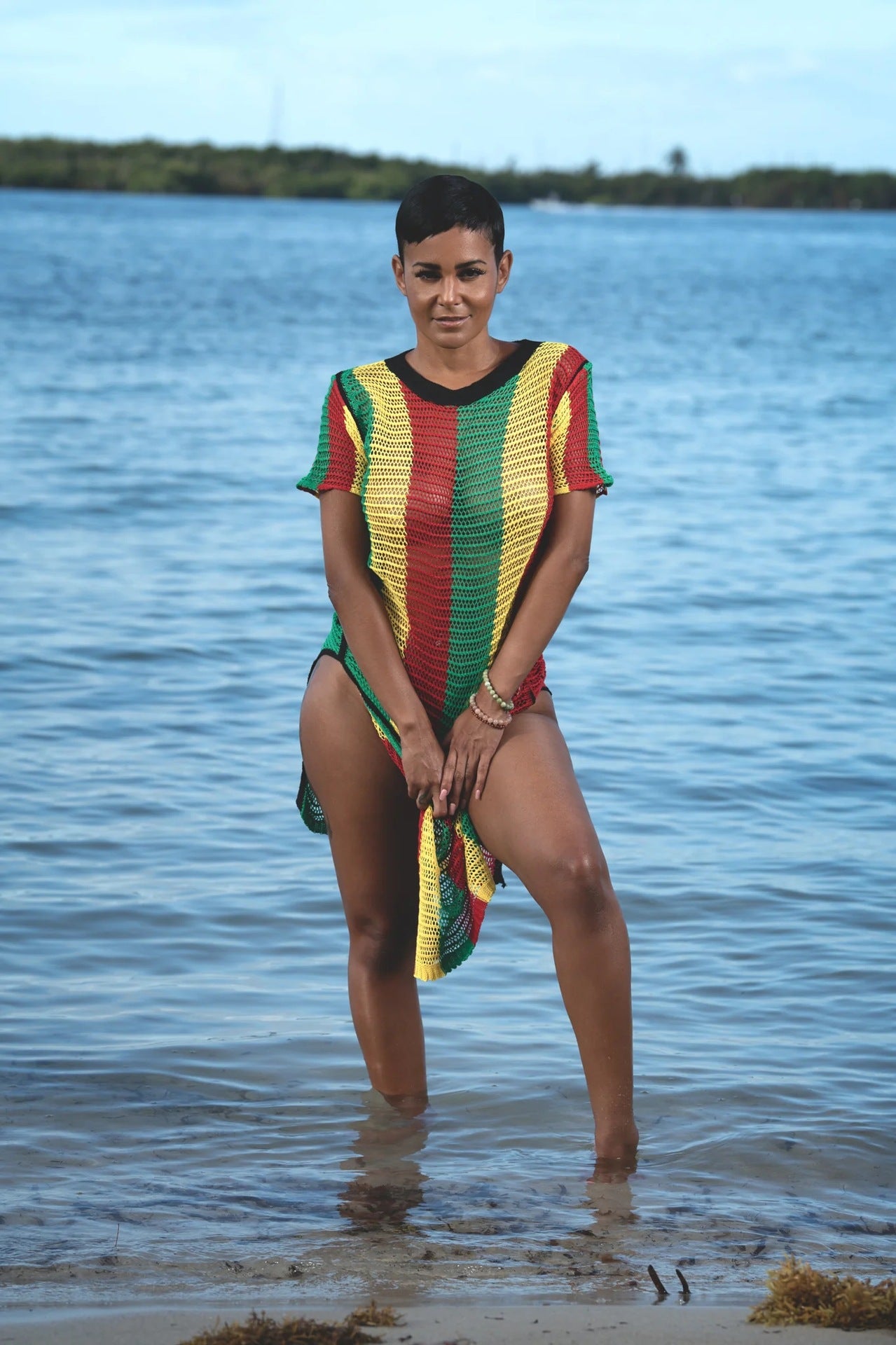 Knitted Short-sleeved Round Collar Dress Holiday Casual Beach Bikini Cover