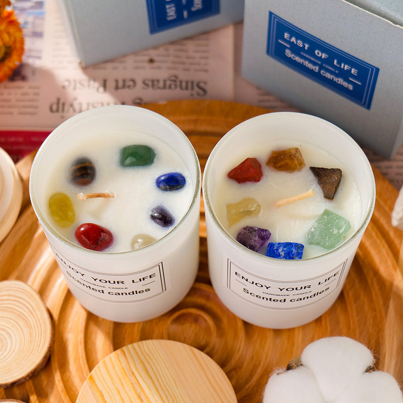 Natural Crystal Stone Aromatherapy Candle Soy Wax Smokeless Candles Gift Box Christmas Hand Gift