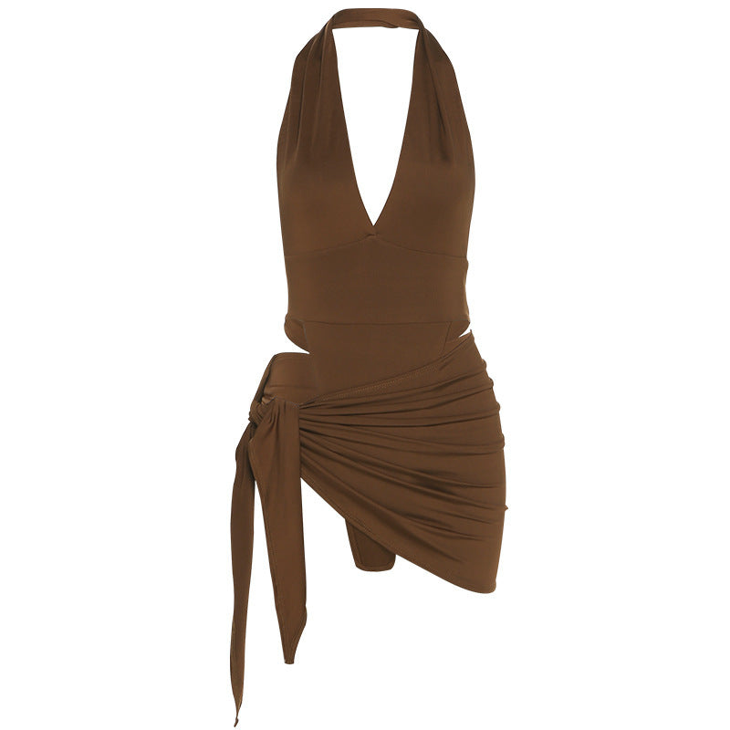Summer New Women's Sexy V-neck Halter Dress
