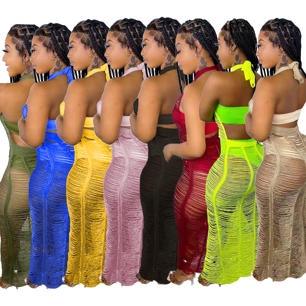 Beautiful Women's Sexy Solid Color Knitted Beach Long Dress