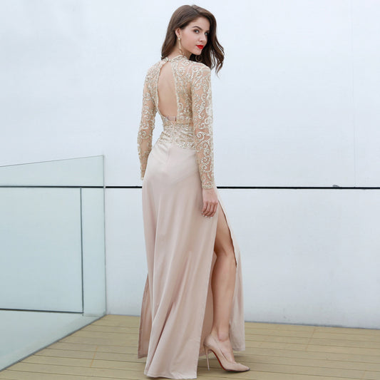 Autumn And Winter Sequin Slit See-through Long Dress For Children