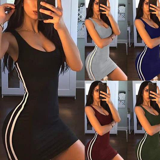 Sling stripe hip sexy dress