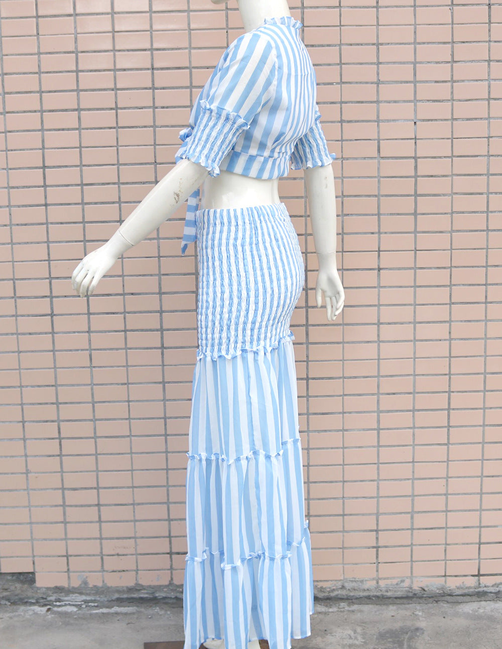 Two Piece Striped See Through Slim Sexy Dress