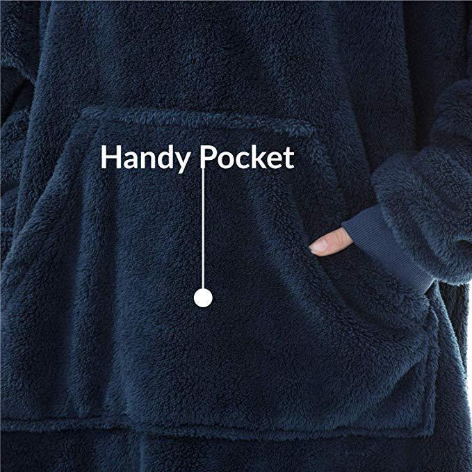 Hoodie Sweatshirt With Big Pocket Tops Sweater Comfortable Loose Double-Sided Fleece Thicker Wearable Blanket