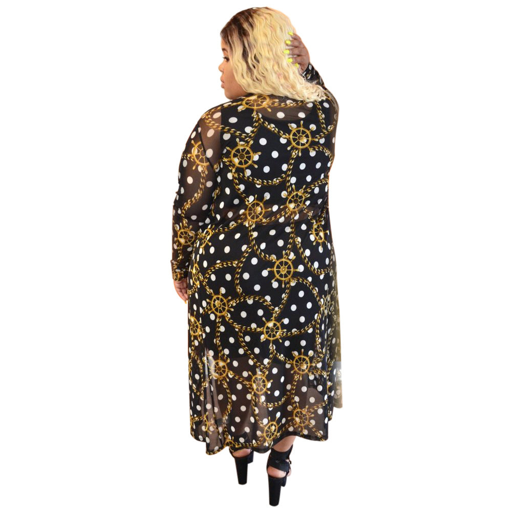 European And American Sexy See-Through Long-Sleeved Printed Sunscreen Shawl Cardigan