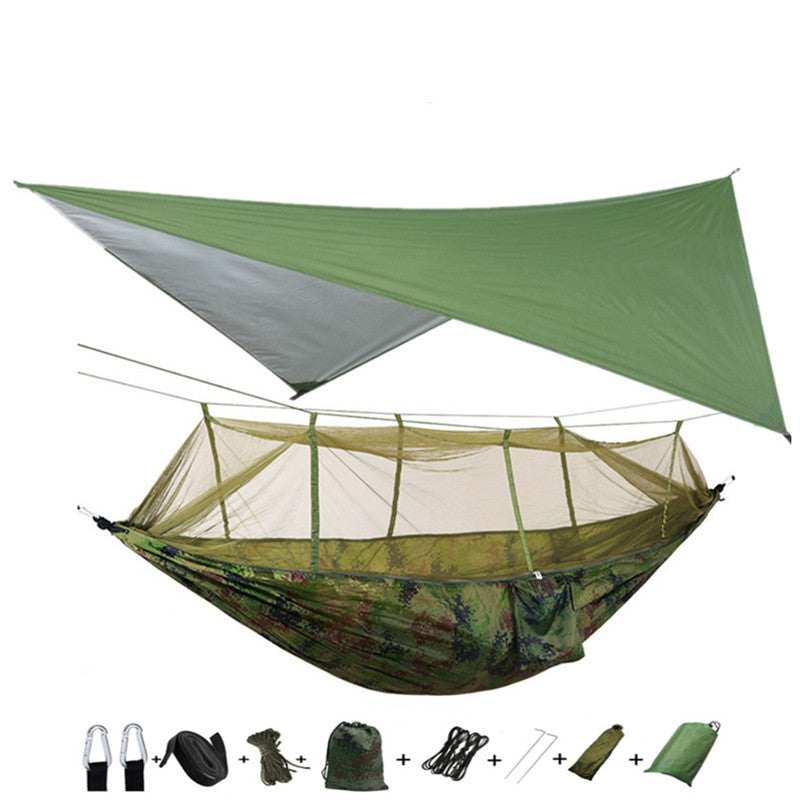 Outdoor Parachute Cloth Hammock Couble with Mosquito Net Light Portable Army Green Insect-proof Camping Aerial Tent
