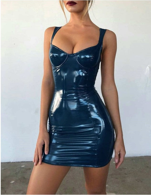 Sexy Glossy Wrapped Chest Sling Waist Dress