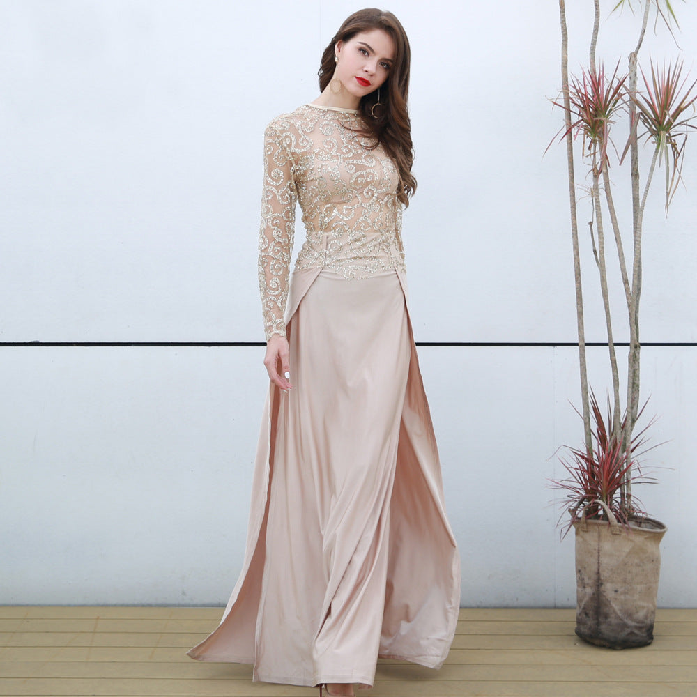 Autumn And Winter Sequin Slit See-through Long Dress For Children