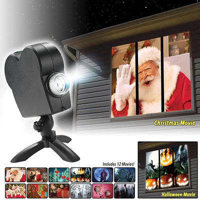 Halloween  Christmas Laser Projector 12 Movies Disco Light Mini Window Home Theater Projector Indoor Outdoor Projector