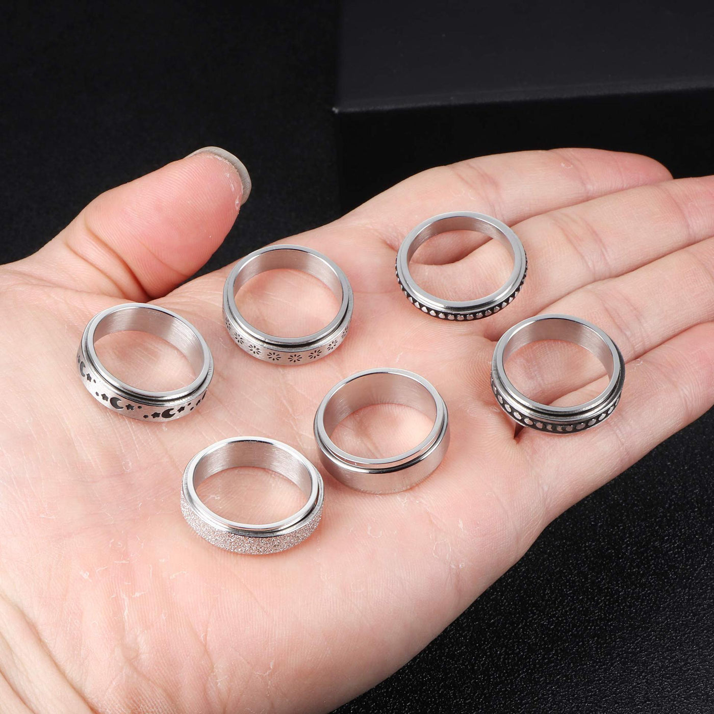 Stainless Steel Rotatable Spinner Ring Moon Stars Relieve Anxiety Rings