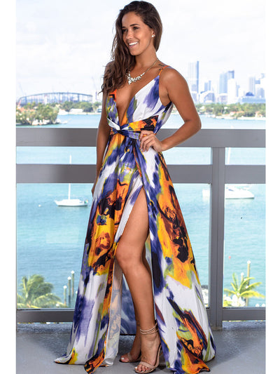 Women's Split Printed Beach Maxi Dress