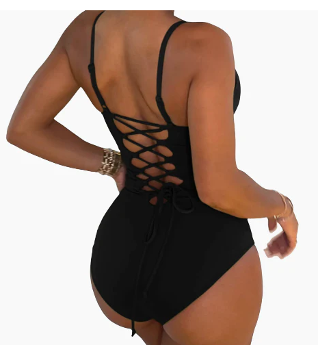 Summer Bikini Backless String Large Size Sexy Solid Color Triangle One-piece Swimsuit