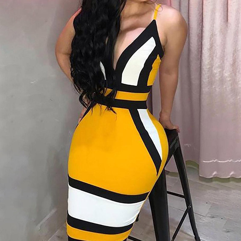 Sexy Contrast Printed Sling Polyester Dress
