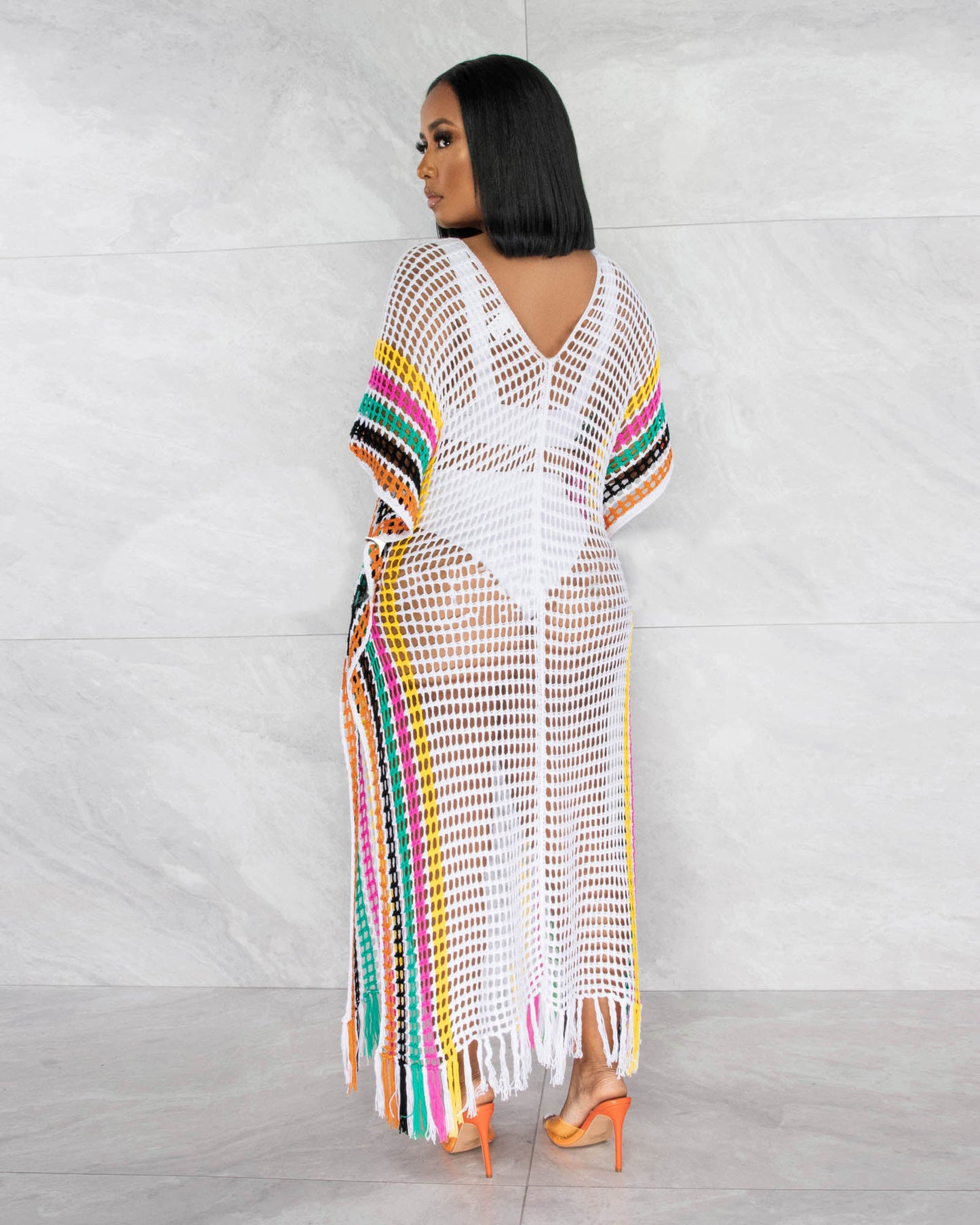 Women's Dress Wool Hand Crochet Knitted Tassel Color Matching Beach