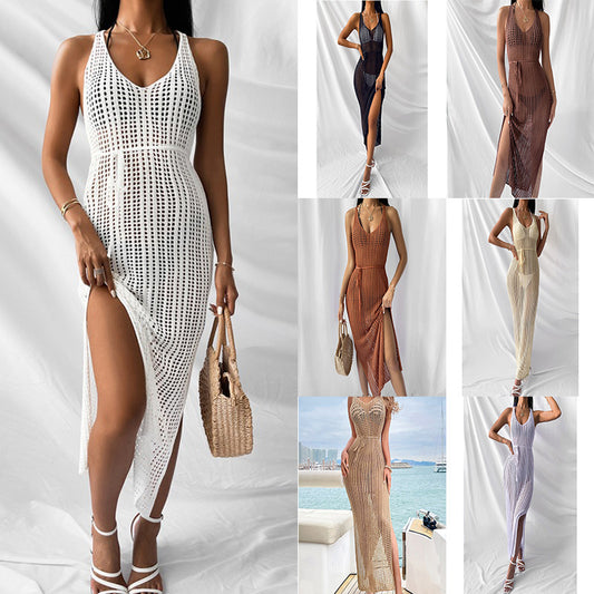 New Beach Casual Solid Color Knitted Camisole Dress Women