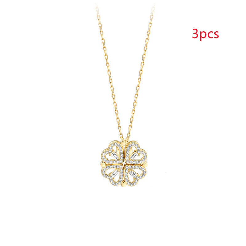 Explosive Style Detachable Deformed Four-leaf Clover Necklace For Women A Multi-wearing Zircon Small Love Short Clavicle Chain