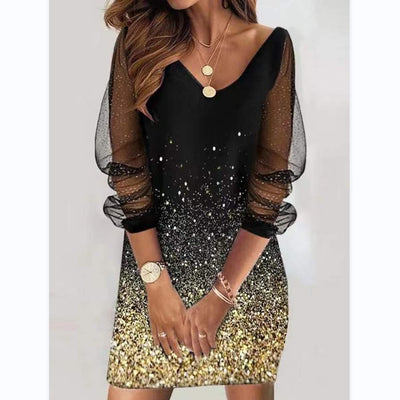 Sequined See-through Gauze Dress For Lady